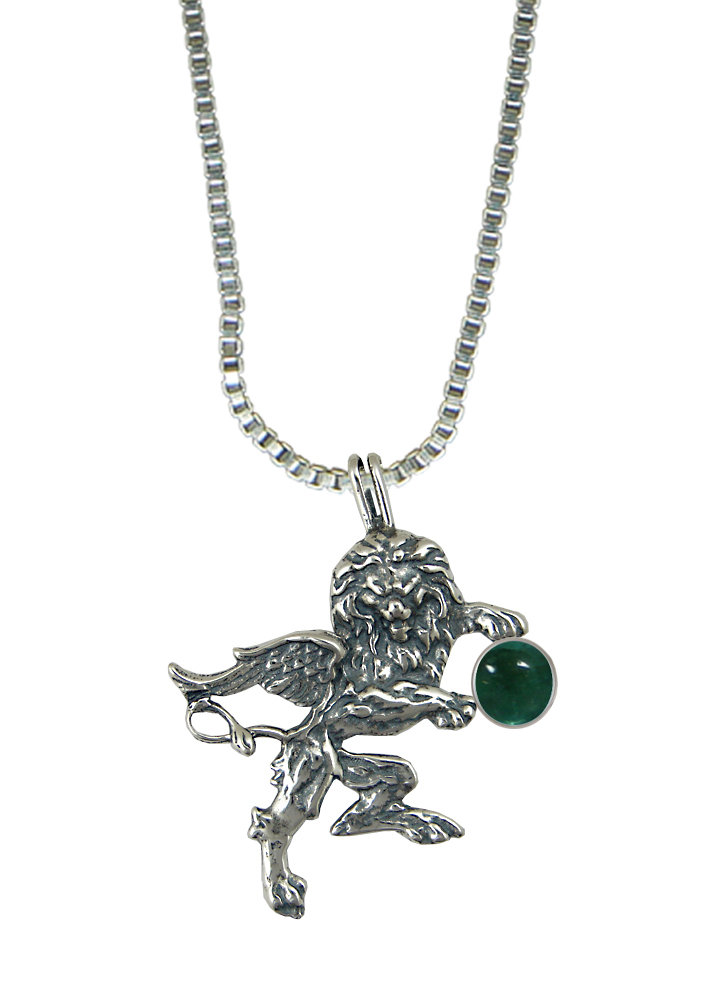 Sterling Silver Winged Lion of the Royal Court Pendant With Fluorite